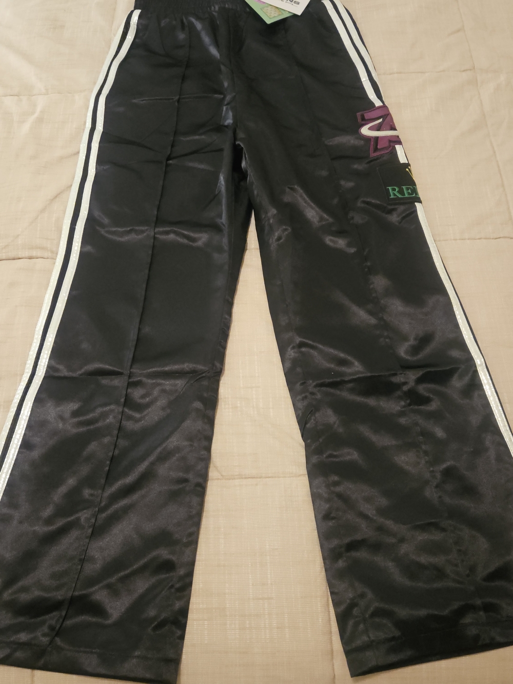 Triple 7 Black Track Pants with White Stripe and Purple Accent